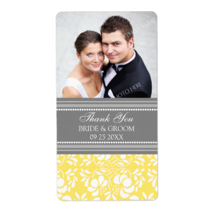 Lemon Grey Damask Photo Wedding Labels