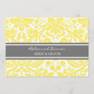 Lemon Grey Damask Rehearsal Dinner Party Invitation