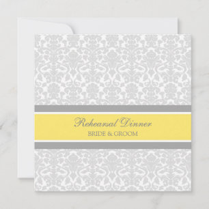 Lemon Grey Damask Rehearsal Dinner Party Invitation