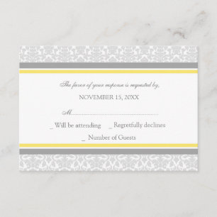 Lemon Grey Damask RSVP Wedding Card