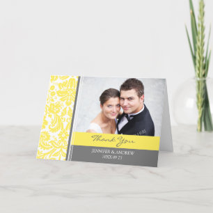 Lemon Grey Damask Wedding Thank You Card