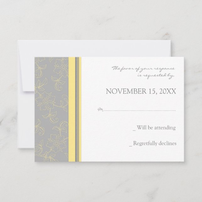 Lemon Grey Floral RSVP Wedding Card (Front)