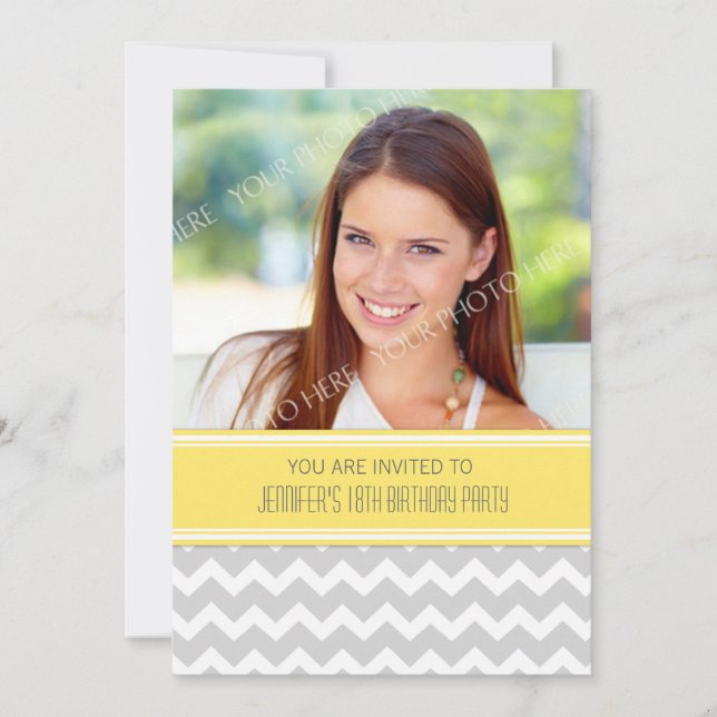 Lemon Grey Photo 18th Birthday Party Invitations (Front)