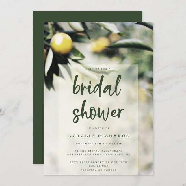 Lemon Grove | Modern Yellow & Green Bridal Shower Invitation (Front/Back)