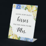Lemon Guess How Many Kisses Bridal Shower Game Pedestal Sign<br><div class="desc">Blue Tile Lemon Guess How Many Kisses Bridal Shower Game</div>