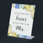 Lemon Guess How Many Kisses Bridal Shower Game Pedestal Sign<br><div class="desc">Blue Tile Lemon Guess How Many Kisses Bridal Shower Game</div>