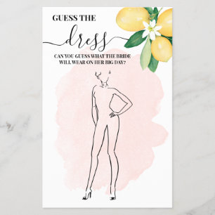 Lemon Guess the Dress Pink Bridal Shower Game Card