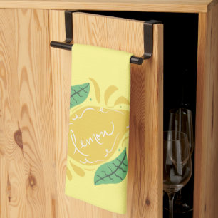 Lemon Hand Drawn Lettering Citrus Yellow Green Kitchen Towel