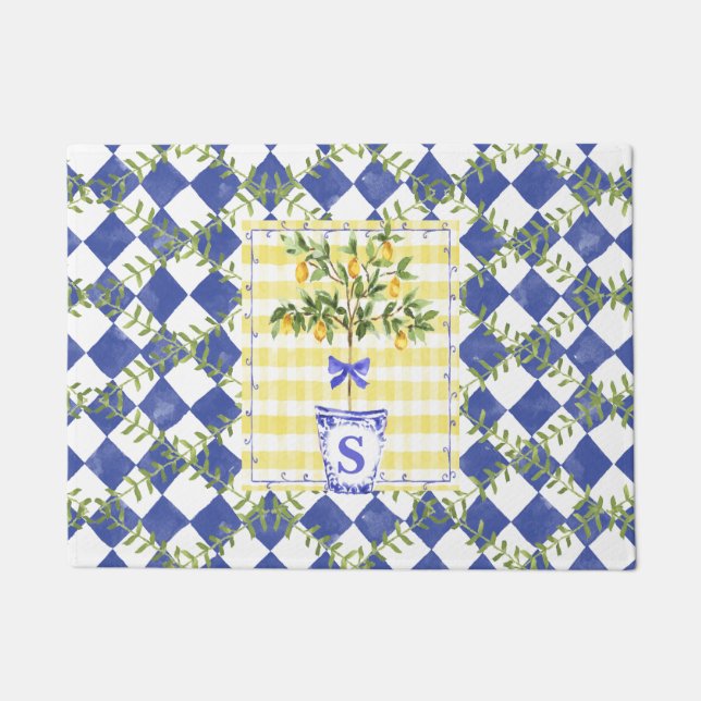 Lemon Harlequin Diamond Topiary Doormat (Front)