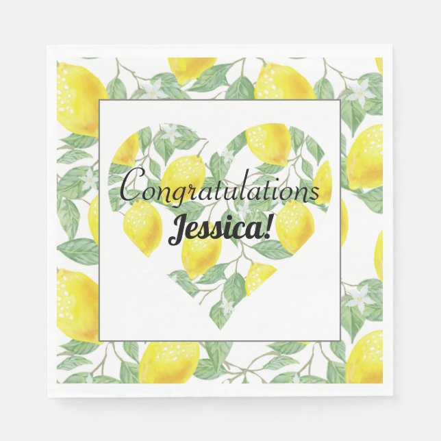 Lemon Heart Main Squeeze Theme Bridal Shower Napkin (Front)