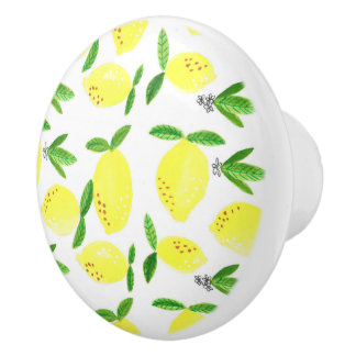 Lemon Home Decor Watercolor Pattern Elegant Ceramic Knob