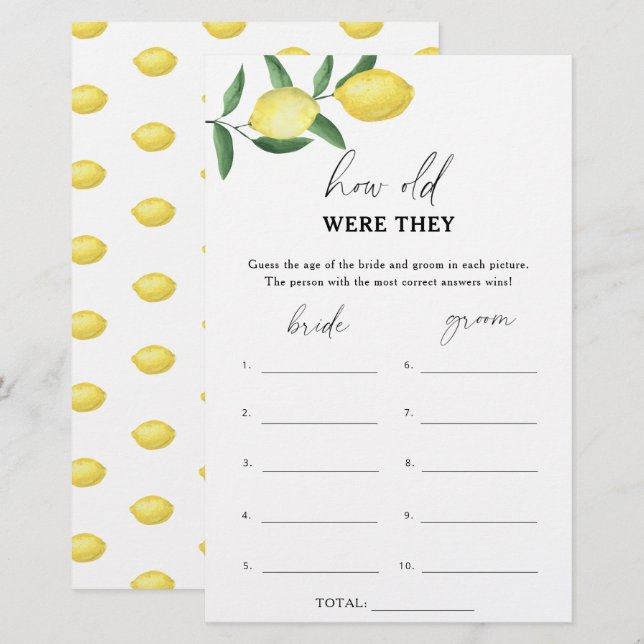 Lemon - How old were they bridal game (Front/Back)