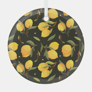 Lemon Illustration: Handpainted Seamless Pattern. Glass Ornament