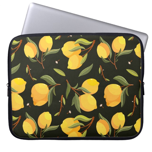 Lemon Illustration: Handpainted Seamless Pattern. Laptop Sleeve (Front)
