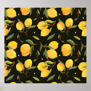 Lemon Illustration: Handpainted Seamless Pattern. Poster