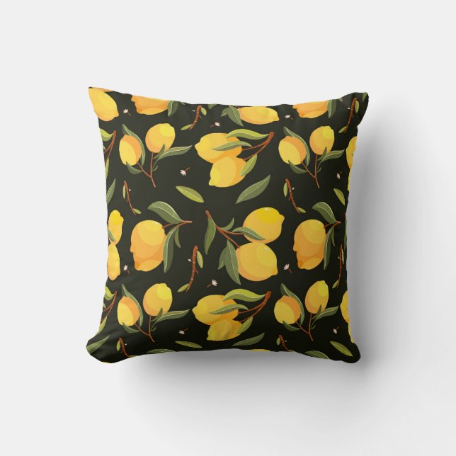 Lemon Illustration: Handpainted Seamless Pattern. Throw Pillow (Front)