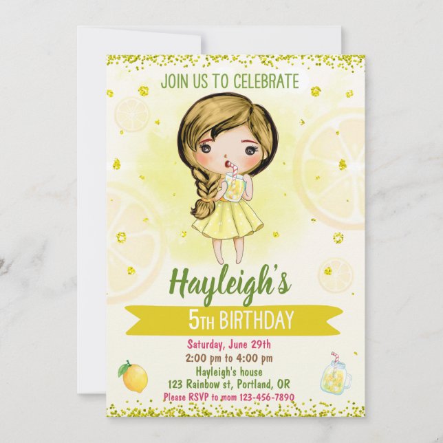 Lemon invitation Citrus birthday Lemonade party (Front)