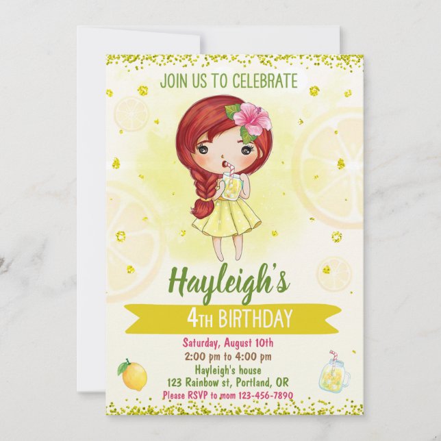 Lemon invitation Lemonade stand invitation Citrus (Front)