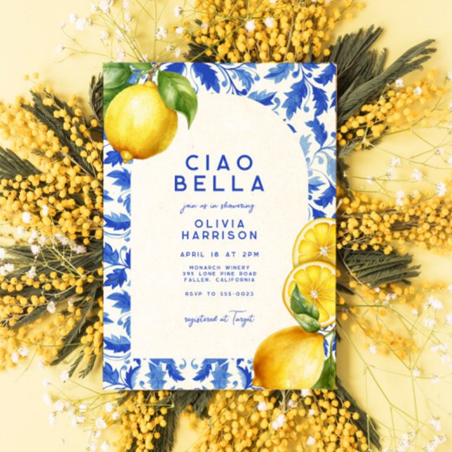 Lemon Italian Amalfi Blue Tile Bridal Shower Invitation (Creator Uploaded)
