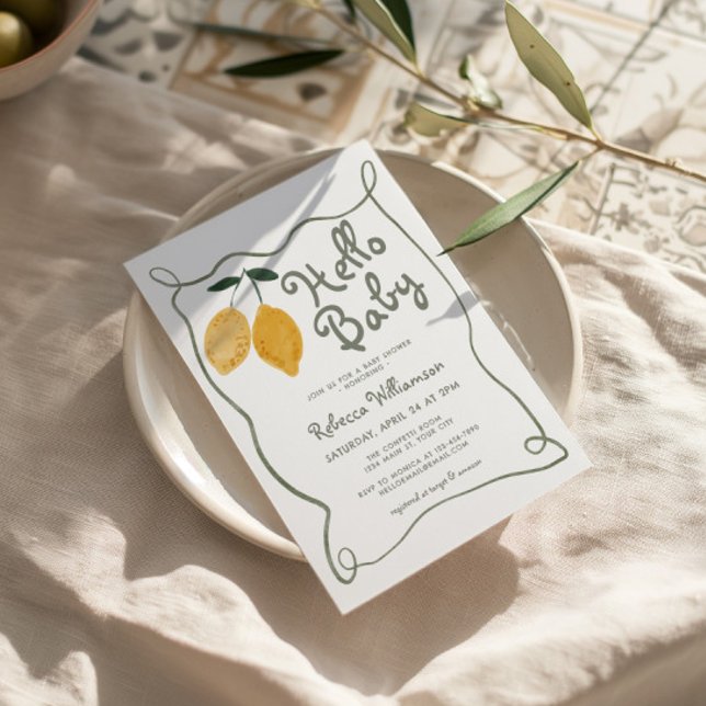 Lemon Italian Amalfi Gender Neutral Baby Shower Invitation (Gender Neutral Lemon Baby Shower Invite)