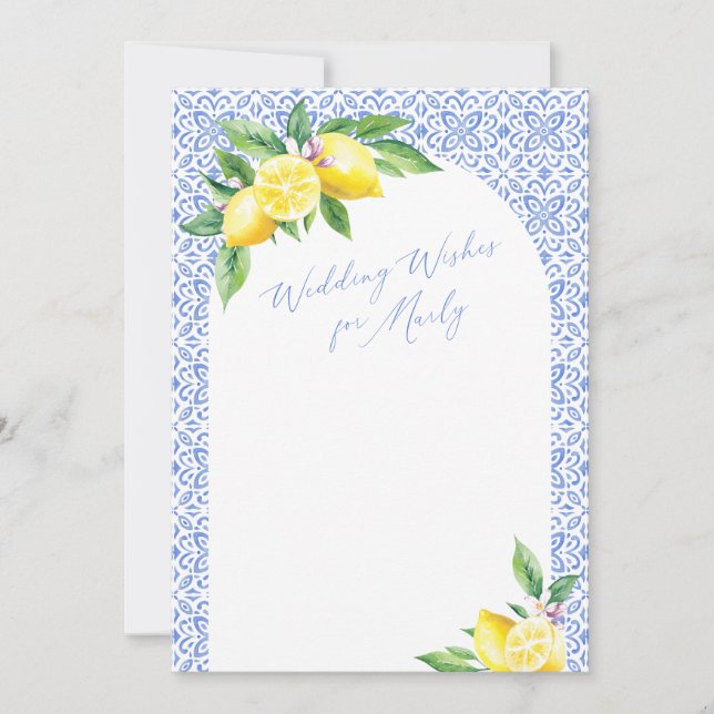 Lemon Italian Blue Tile Positano Blank Card (Front)
