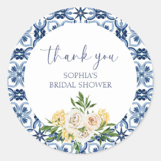 Lemon Italian Blue Tile Wedding Thank You Sticker