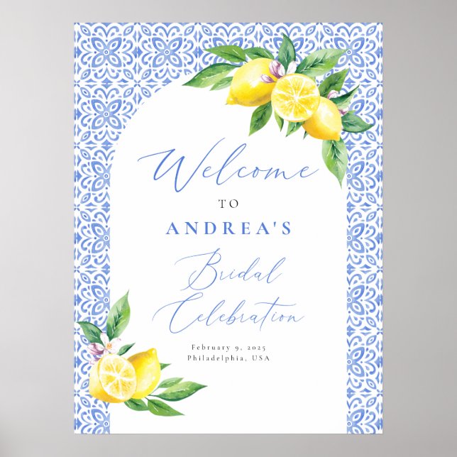 Lemon Italian BlueTile Positano Bridal Celebration Poster (Front)