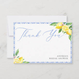 Lemon Italian Positano Blue Bridal Shower Thank You Card