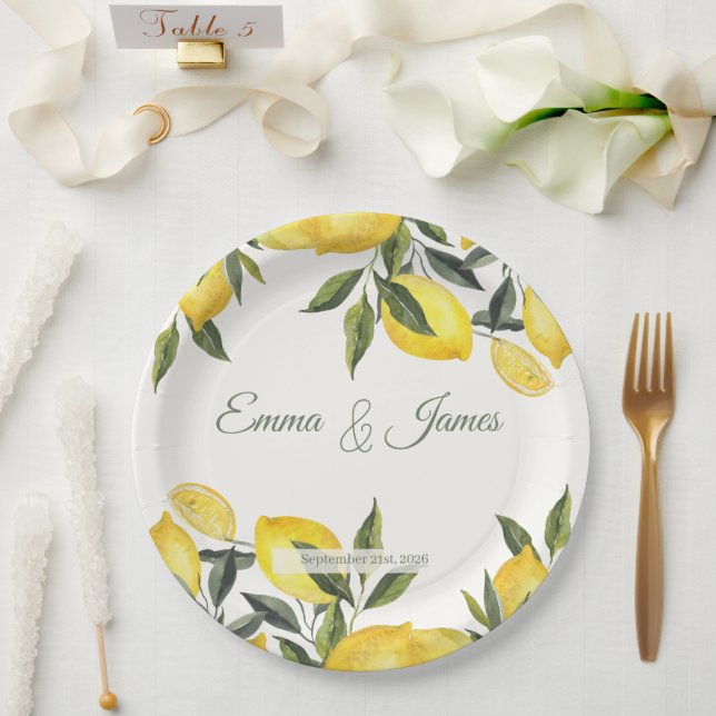 Lemon Italy Personalized Wedding Paper Plates (Wedding)