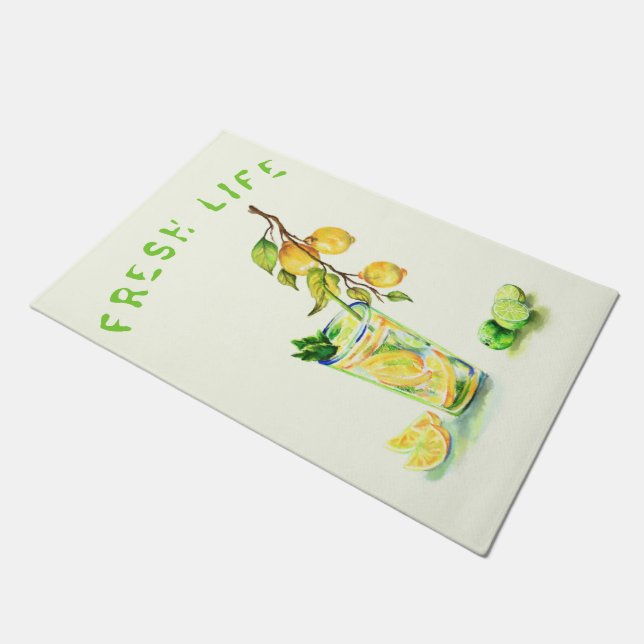 Lemon Juice Cool Drink Party Doormat - Custom Text (Angled)