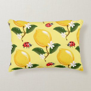 Lemon Ladybug: Tropical Yellow Pattern. Accent Pillow