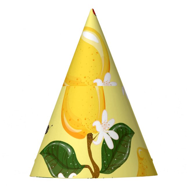 Lemon Ladybug: Tropical Yellow Pattern. Party Hat (Front)
