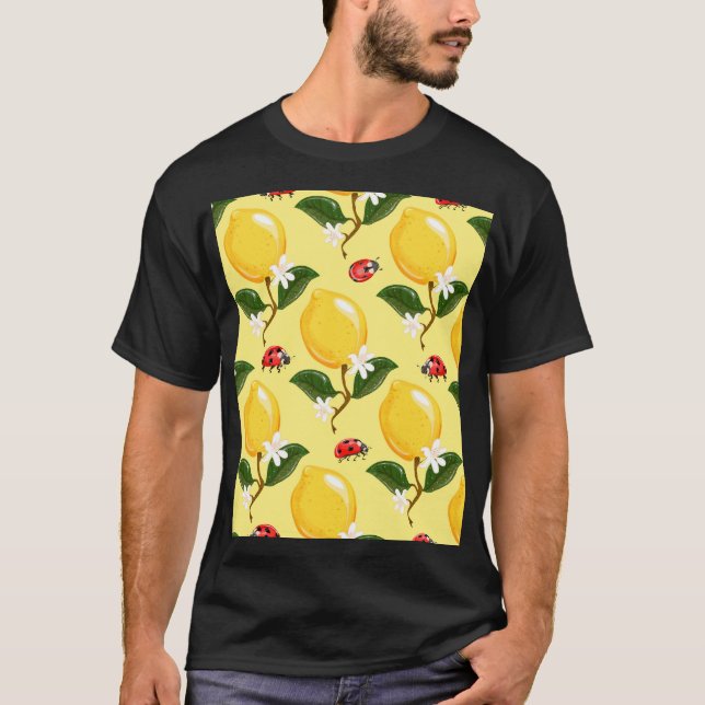 Lemon Ladybug: Tropical Yellow Pattern. T-Shirt (Front)