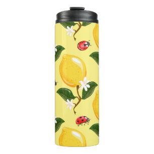 Lemon Ladybug: Tropical Yellow Pattern. Thermal Tumbler