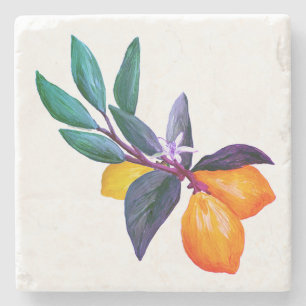 Lemon Leaf Stone Coaster   Artistic Citrus Garden