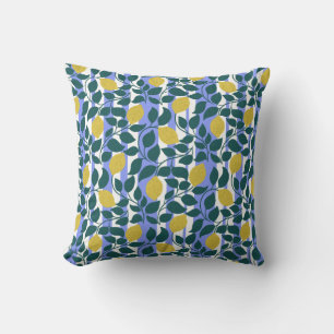 Lemon & Leaf Stripe Blue Botanical Summer  Throw Pillow