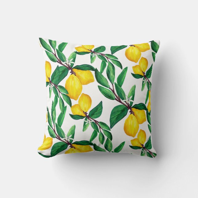 Lemon Leaf Yellow Green Pattern Throw Pillow (Front)