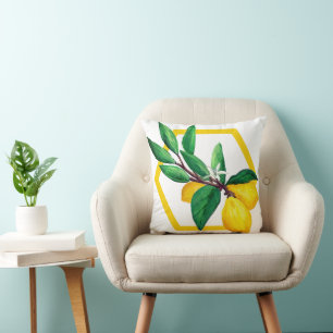 Lemon Leaves Citrus Yellow Green Leaf Modern Throw Pillow