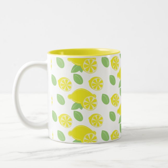 Lemon Leaves Modern Yellow Two-Tone Coffee Mug (Left)