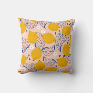 Lemon Leaves: Pink Vintage Seamless. Throw Pillow
