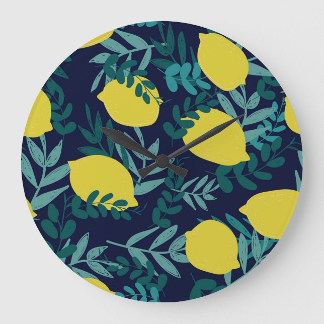 Lemon leaves: vintage illustration background. large clock (Front)