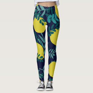 Lemon leaves: vintage illustration background. leggings