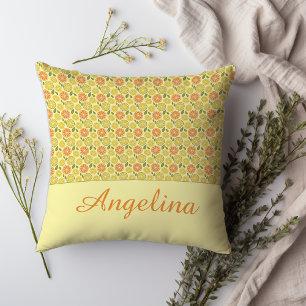 Lemon leaves white yellow orange Pattern name  Throw Pillow