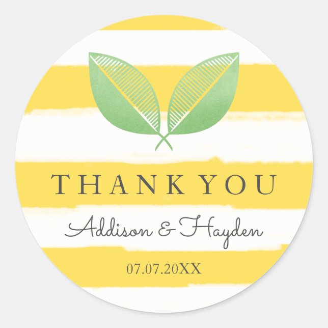 Lemon Leaves Yellow & Green | Thank You Classic Round Sticker (Front)