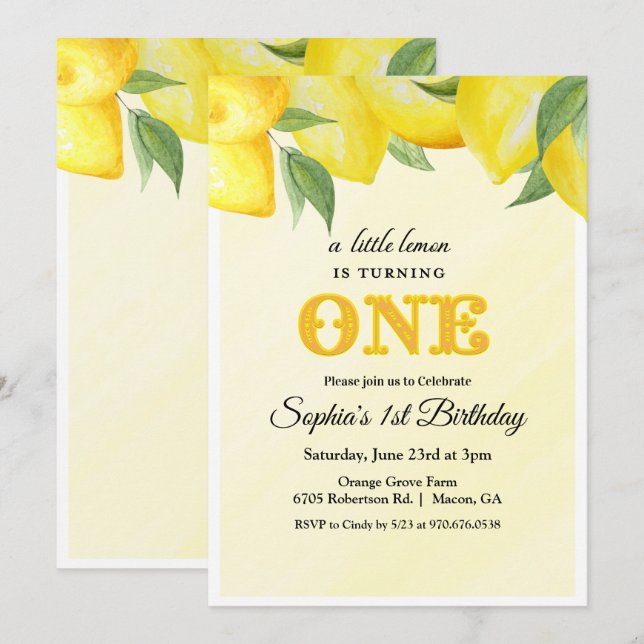 Lemon Lemonade 1er anniversaire Invitation (Devant / Derrière)