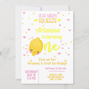 Lemon, lemons girl 1st first birthday invite. invitation