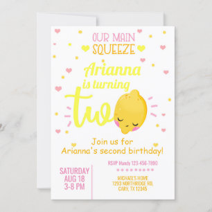 Lemon, lemons girl 2nd second birthday invite. invitation