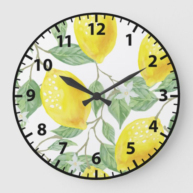 Lemon Lemons Summer Fruit Yellow Wall Clock (Front)