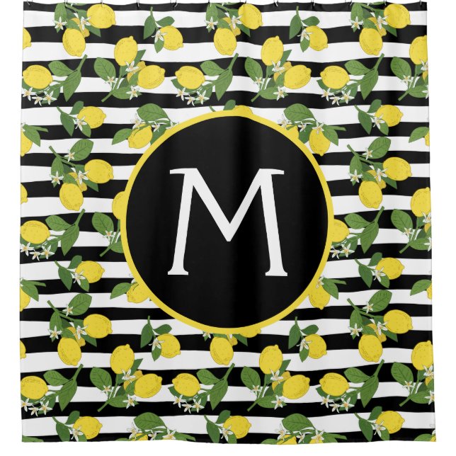 Lemon Lemons Yellow Black Stripes Bath (Front)