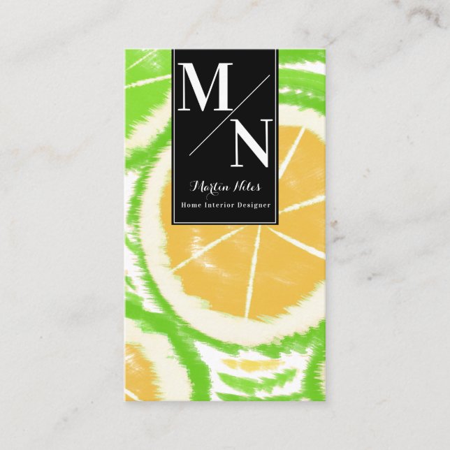 Lemon Lime Abstract Home Interior Designer Stylist Business Card (Front)